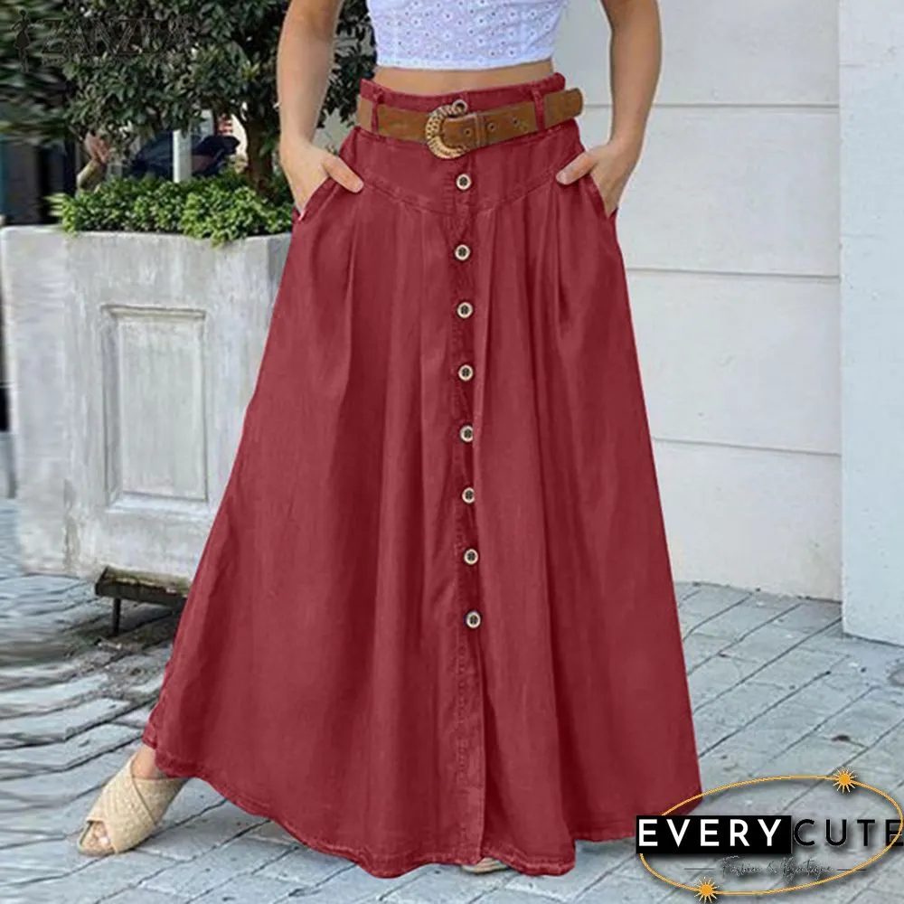 Summer Autumn Women Long Skirts Fashion High Waist A-Line Casual Loose Skirt