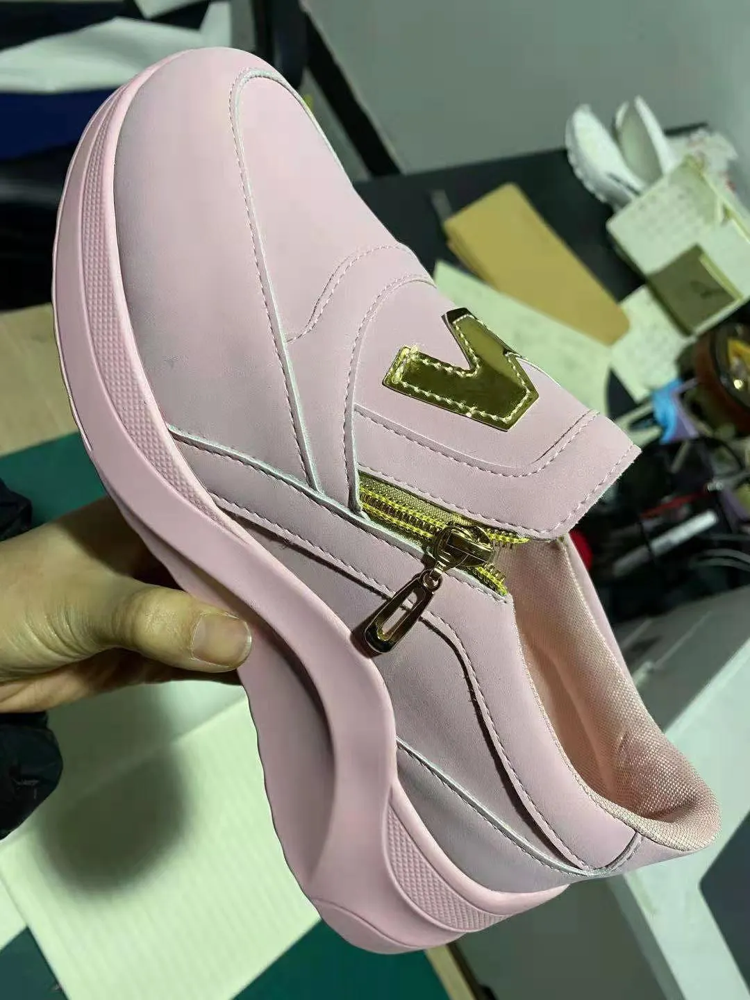 Qengg New Women Sneakers Slip on Zipper Thick Bottom Solid Color Vulcanized Shoes Casual Wedge Walking Flats Zapatillas De Mujer