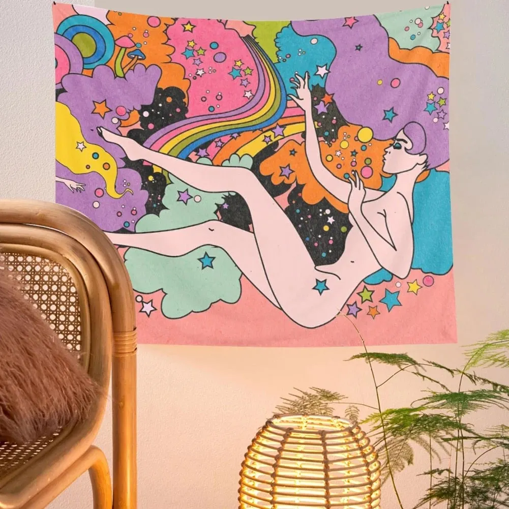 Colorful Wall Tapestry Hanging Rainbow Decor for Girls Dorm Roon Decoration INS Trippy Tapestry Psychedelic Wall Prints