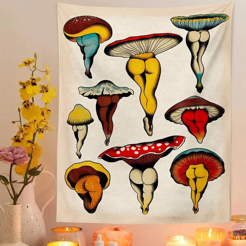 Botanical Cactus Tapestry Wall Hanging Sexy mushrooms girl Chart Hippie Bohemian Tapestries Psychedelic Witchcraft Home Decor