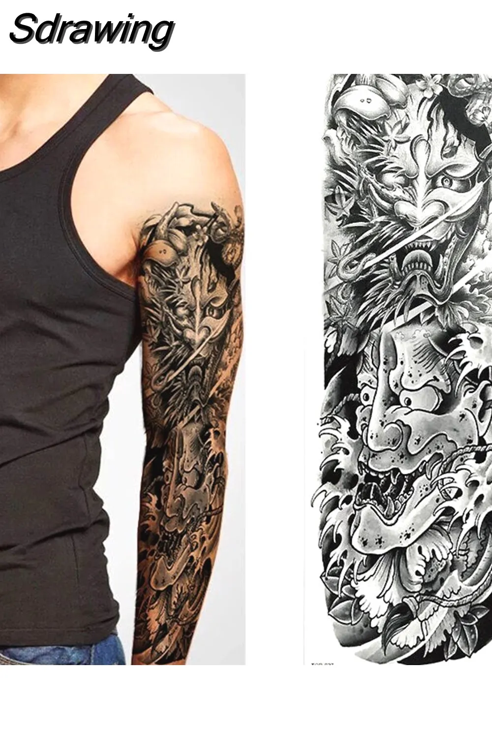 Sdrawing Sheets Full Arm Leg Extra Large Temporary Tattoos, Body Art For Men And Women - Wolf,Tiger,Bear,Warrior,Tribal Symbol 430-0