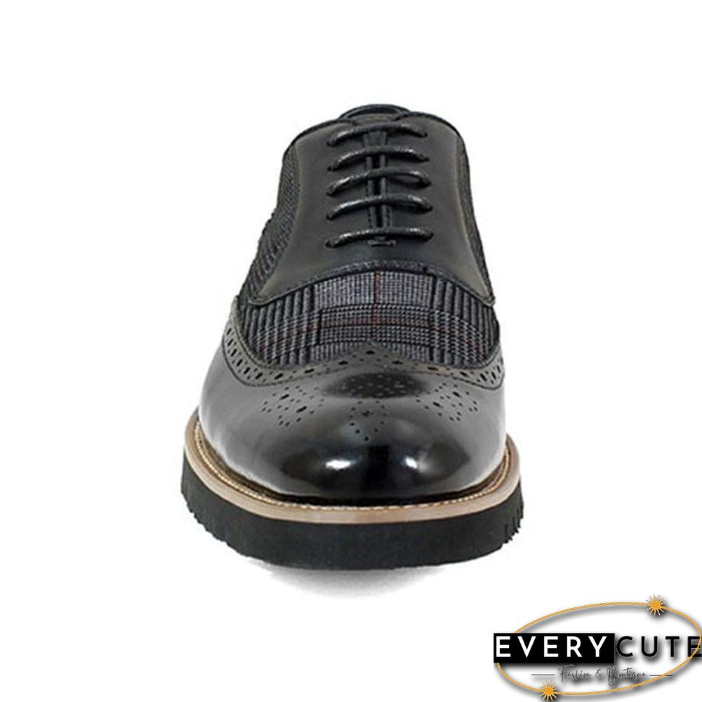 Men's Fashion Lattice Spliced Leather Brogue Shoes