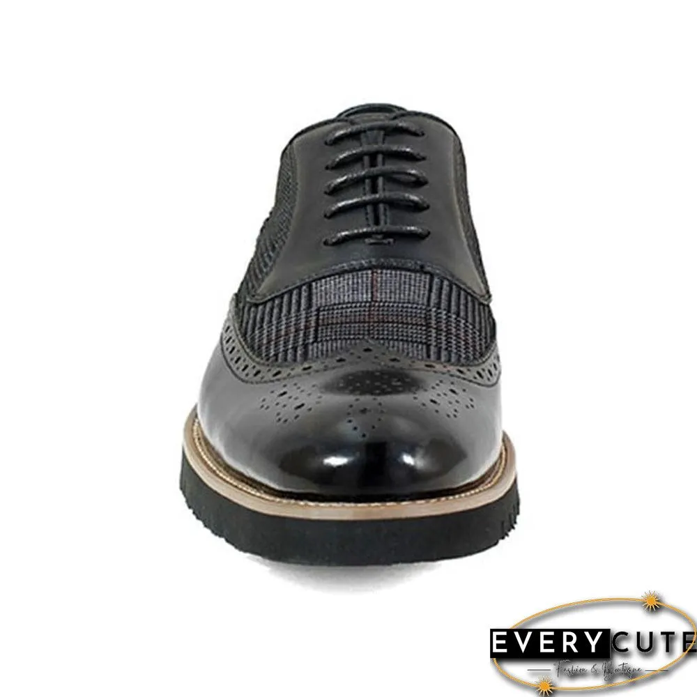 Men's Fashion Lattice Spliced Leather Brogue Shoes