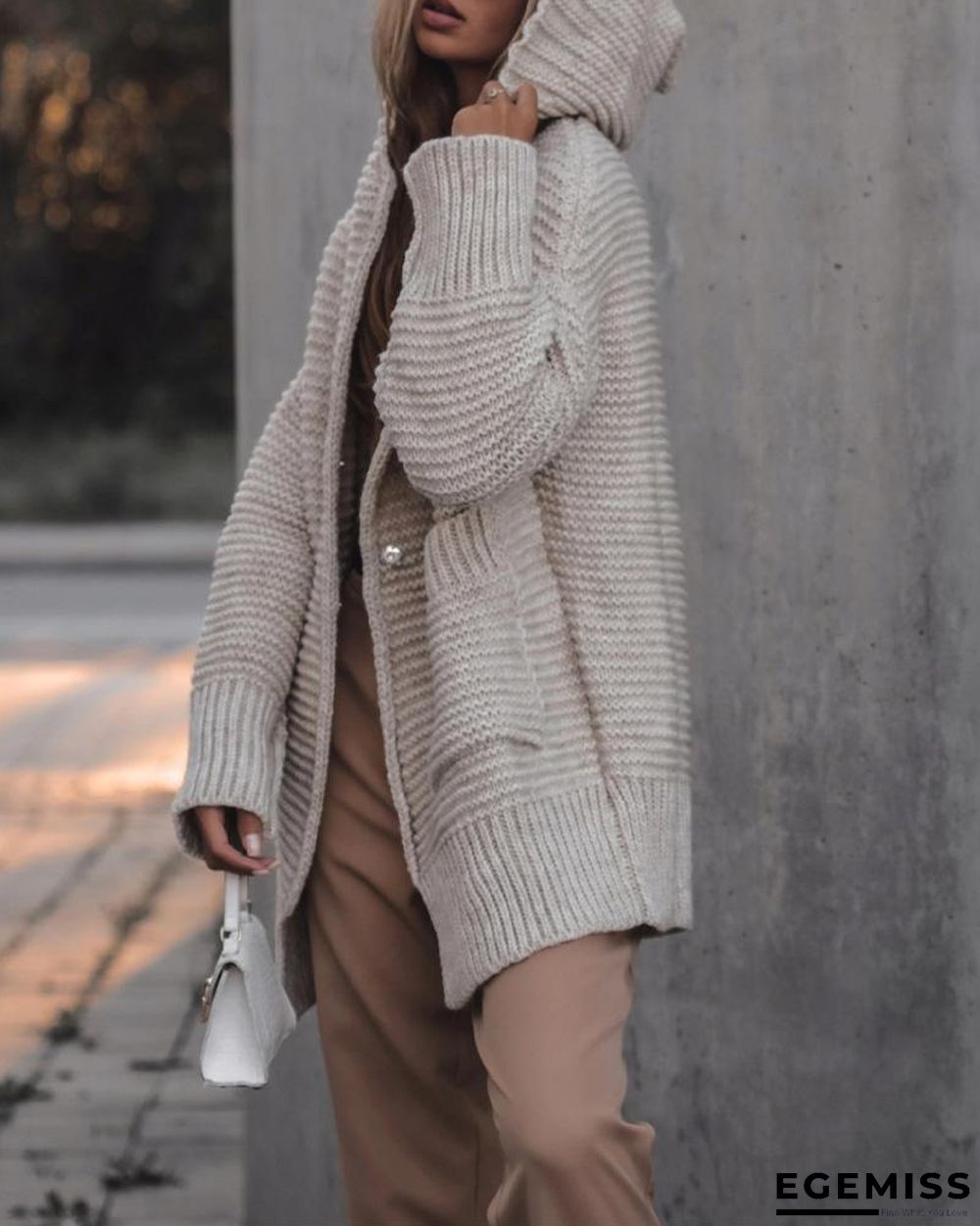 Long Sleeve Pocket Detail Hooded Cardigan | EGEMISS
