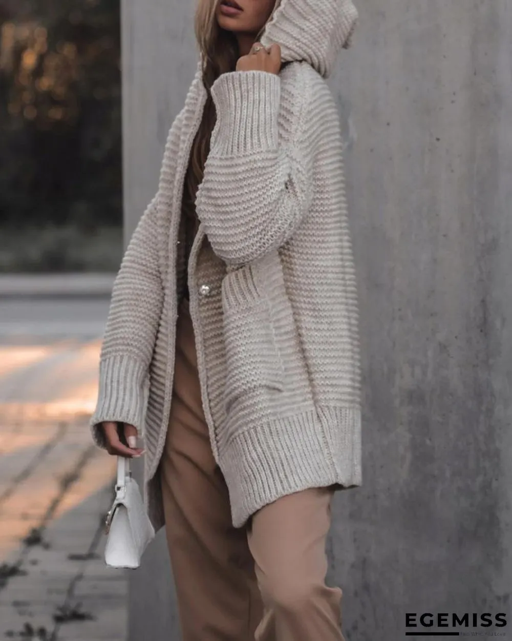 Long Sleeve Pocket Detail Hooded Cardigan | EGEMISS