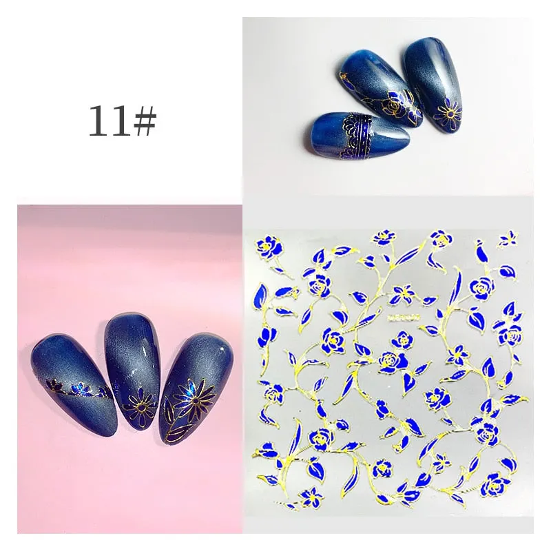 3D Flower Lace Nail Stickers iridescent Bronzing Floral Leaf Transfer Stickers For Nails Manicuring Accessories