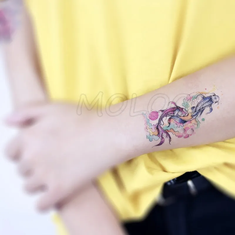 Tattoo Sticker Mermaid Little Element Small Devil Fish Jellyfish Whale Sea Animal Water Transfer Temporary Fake Body Art Tatoo