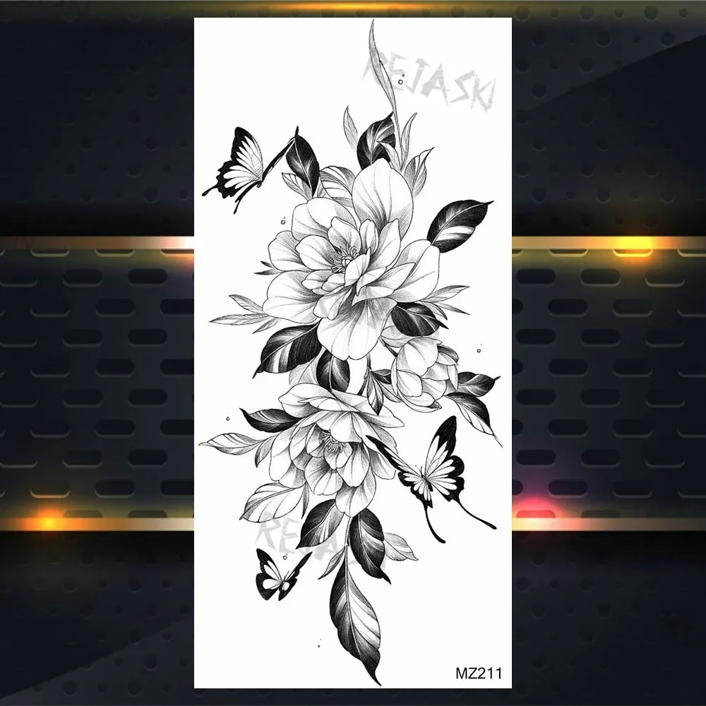 Sdrawing Rose Jewelry Water Transfer Tattoo Stickers Women Body Chest Art Temporary Tattoo Girl Waist Bracelet Flash Tatoos Flower