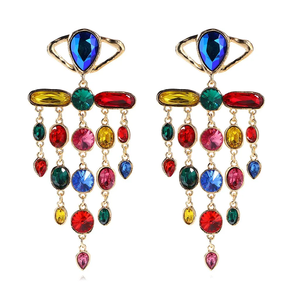 Dvacaman Newest Multicolor Crystal Drop Earrings Fine Jewelry Accessories For Women Fashion Rhinestone Tassel Earrings Wholesale