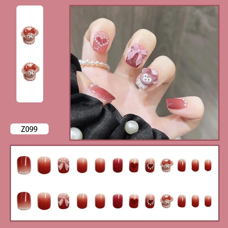 24pcs/box Fake Nails With Glue Yellow Flower Printed Type Short Paragraph Fashion Manicure Press On False Nails Gifts For Girls-Nail Inspo