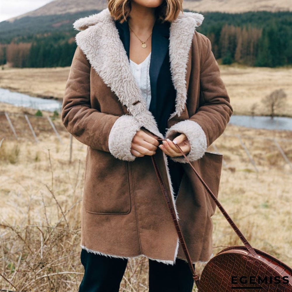 Lapel Solid Furry Long Sleeves Outerwear | EGEMISS