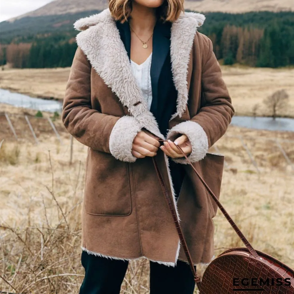 Lapel Solid Furry Long Sleeves Outerwear | EGEMISS