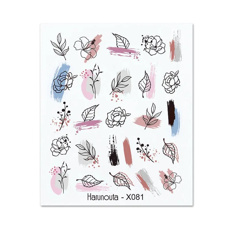 Harunouta Cool Geometry Pattern Water Decals Stickers Christmas Snowflakes Slider For Nails Valentine's Day Nail Art Decoration