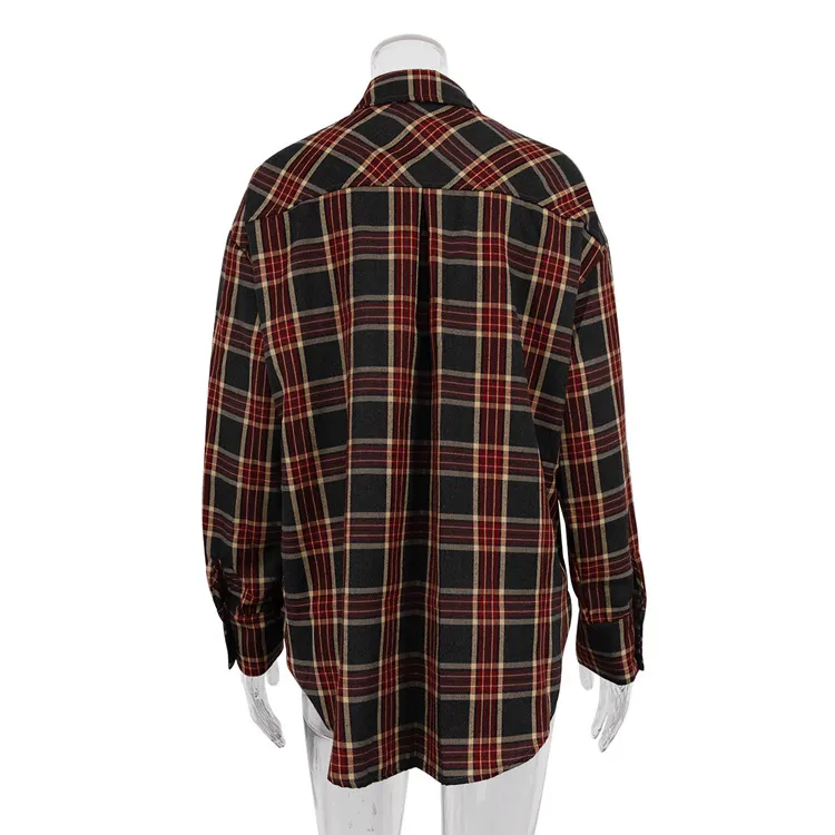 Churchf Churchf Women's Wear 2023 Fall New Vintage Plaid Shirt Boyfriend Wind Long Loose Shirt Coat