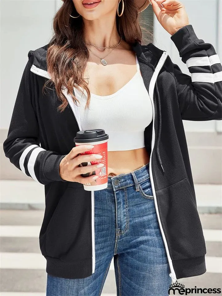 Sporty Zipper Long Sleeve Hoodies