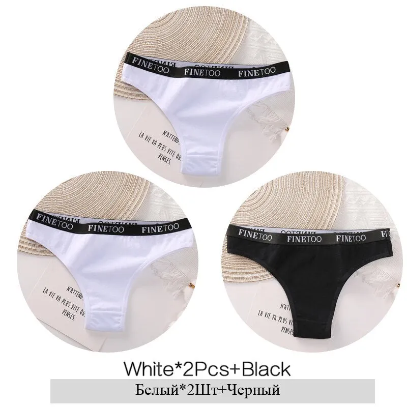 FINETOO 3Pcs Women Cotton Brazilian Panties Sexy Ladies Low-Rise Female Breathable Underpants Girls Soft Underwear Lingerie M-XL