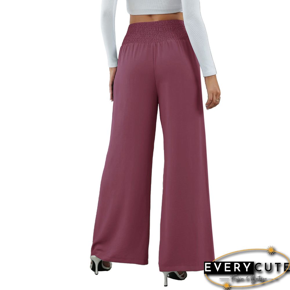 Purple Button Detail High Waist Wide Leg Pants