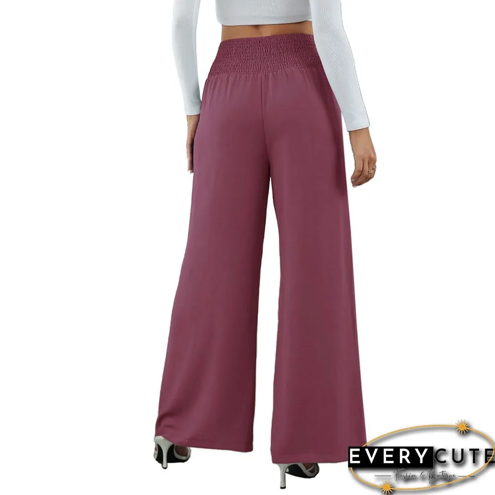 Purple Button Detail High Waist Wide Leg Pants