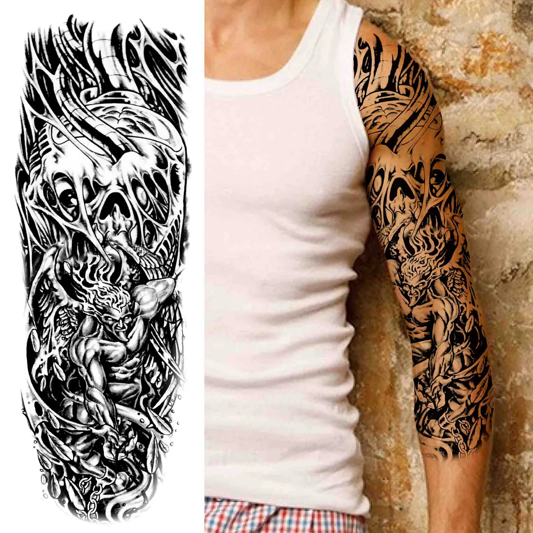 Sexy Girl Flower Temporary Tattoos For Women Men Black Lion Triangle Tattoo Sticker Fake Tribal Full Arm Sleeve Tatoos Paste 1108-1