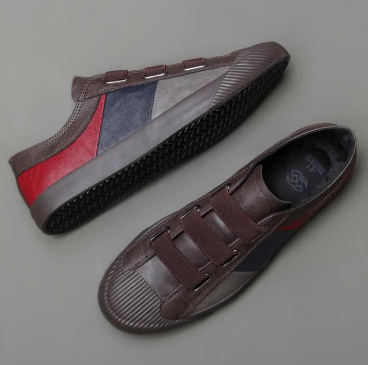 2021Men Leather Casual Shoes Man Spring Autumn Hot Fashion Slip-On Cool Loafers Leisure Patckwork Flat Designer Men Driving Shoe