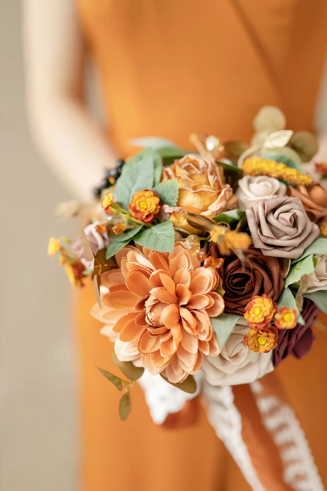 Round Bridesmaid Bouquets in Sunset Terracotta