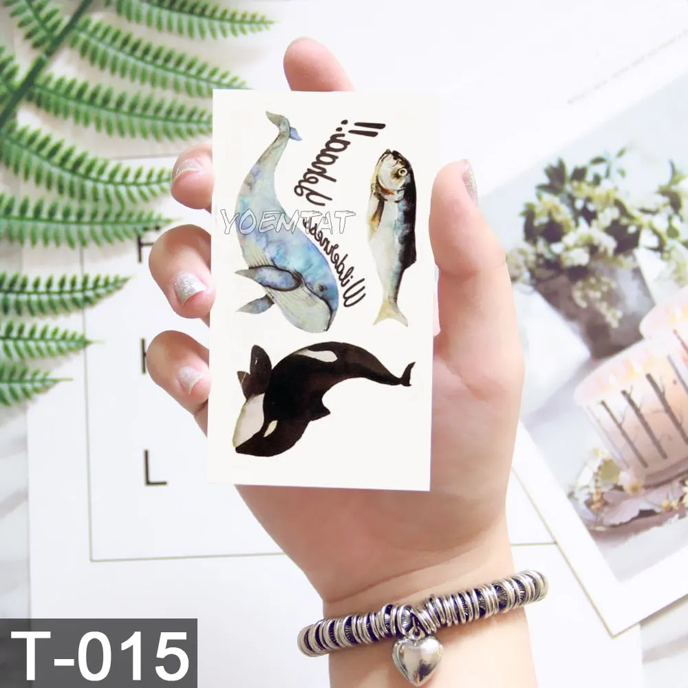Waterproof Temporary Tattoo Sticker Cute Watercolor Cartoon Design Children Lamp Water Transfer Tatto Marine Man Girl Fake Tatoo