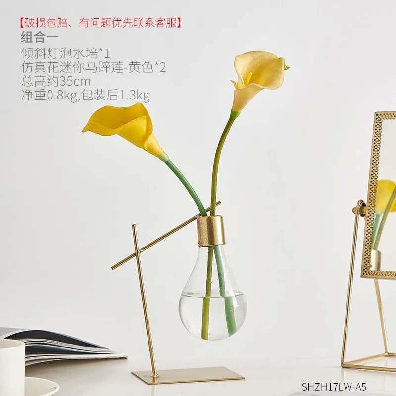 Nordic Decoration Home Transparent Hydroponic Vase Home Decoration Accessories Modern Gold Vase Terrarium Vases for Flower