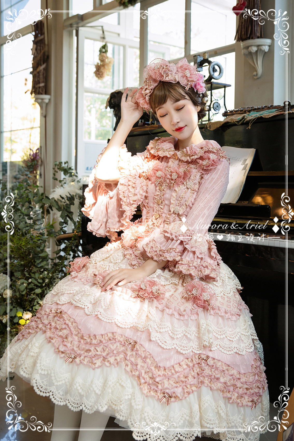 Handcraft Artisan Beaded Butterfly Bow Jacquard JSK Dress