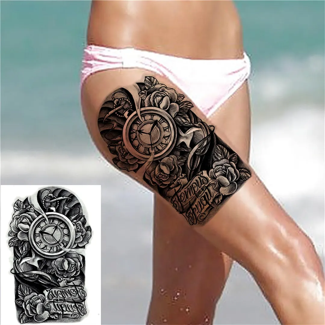 3D Lion Tiger Temporary Tattoos For Men Women Adult Black Wolf Tattoo Sticker Realistic Fake Bear Mountain Disposable Tatoo Body