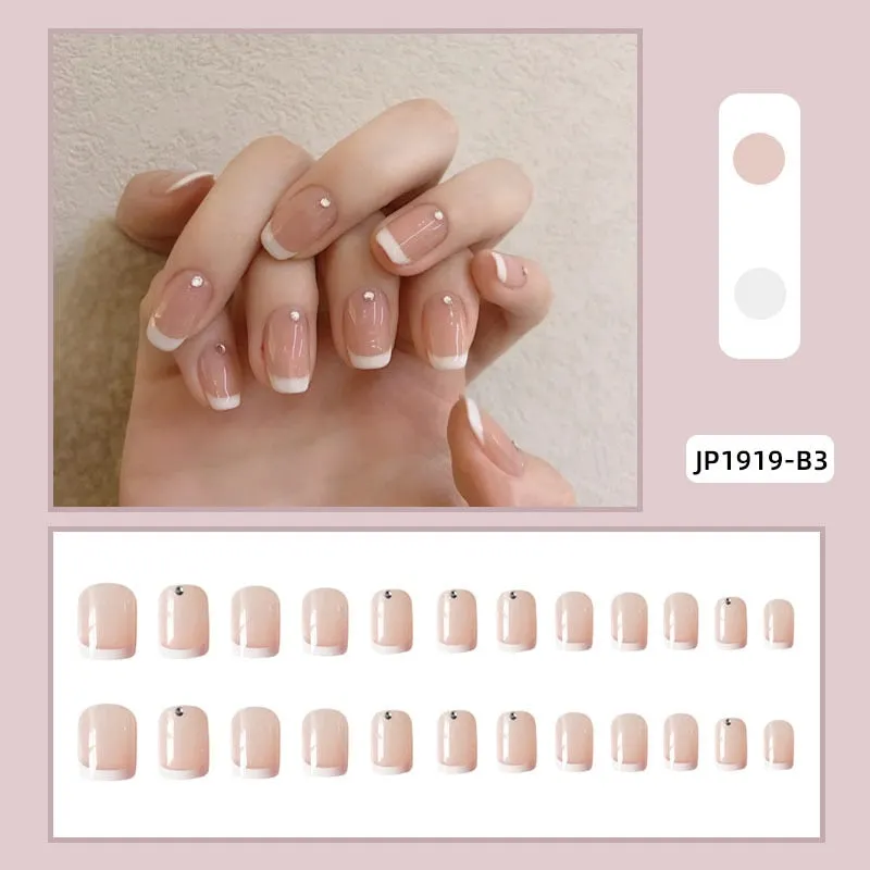 24pcs/box Fake Nails With Glue Yellow Flower Printed Type Short Paragraph Fashion Manicure Press On False Nails Gifts For Girls-Nail Inspo