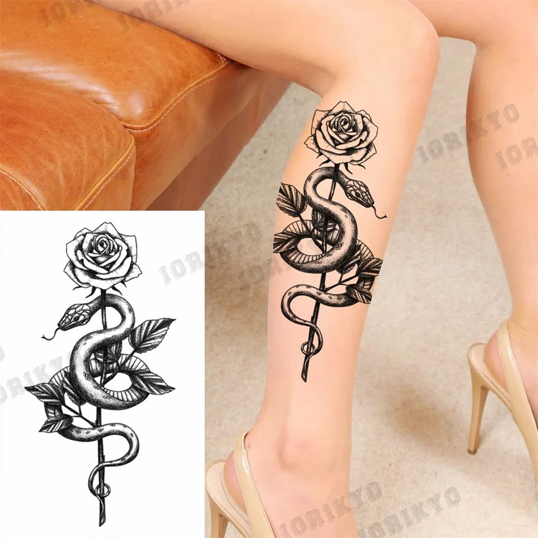 Black Lion Wolf Temporary Tattoos For Men Adult Forest Rose Compass Warrior Fake Tattoo Washable Body Art Painting Tatoo Sticker