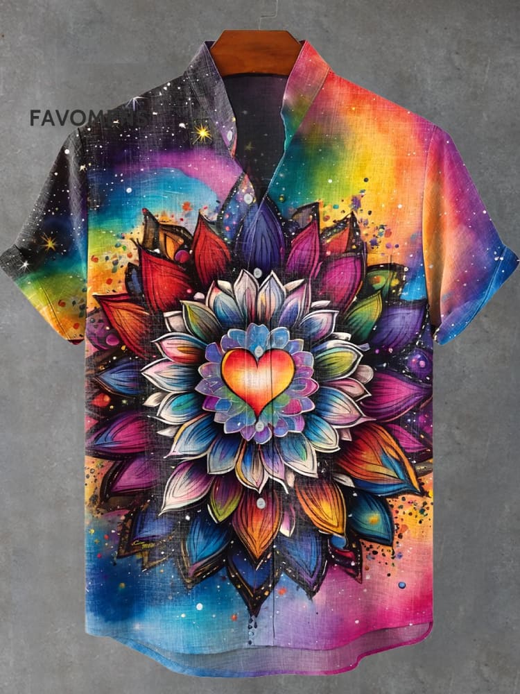 Vintage Multicolor Mandala Rainbow Print Casual 100% Cotton Shirt / S