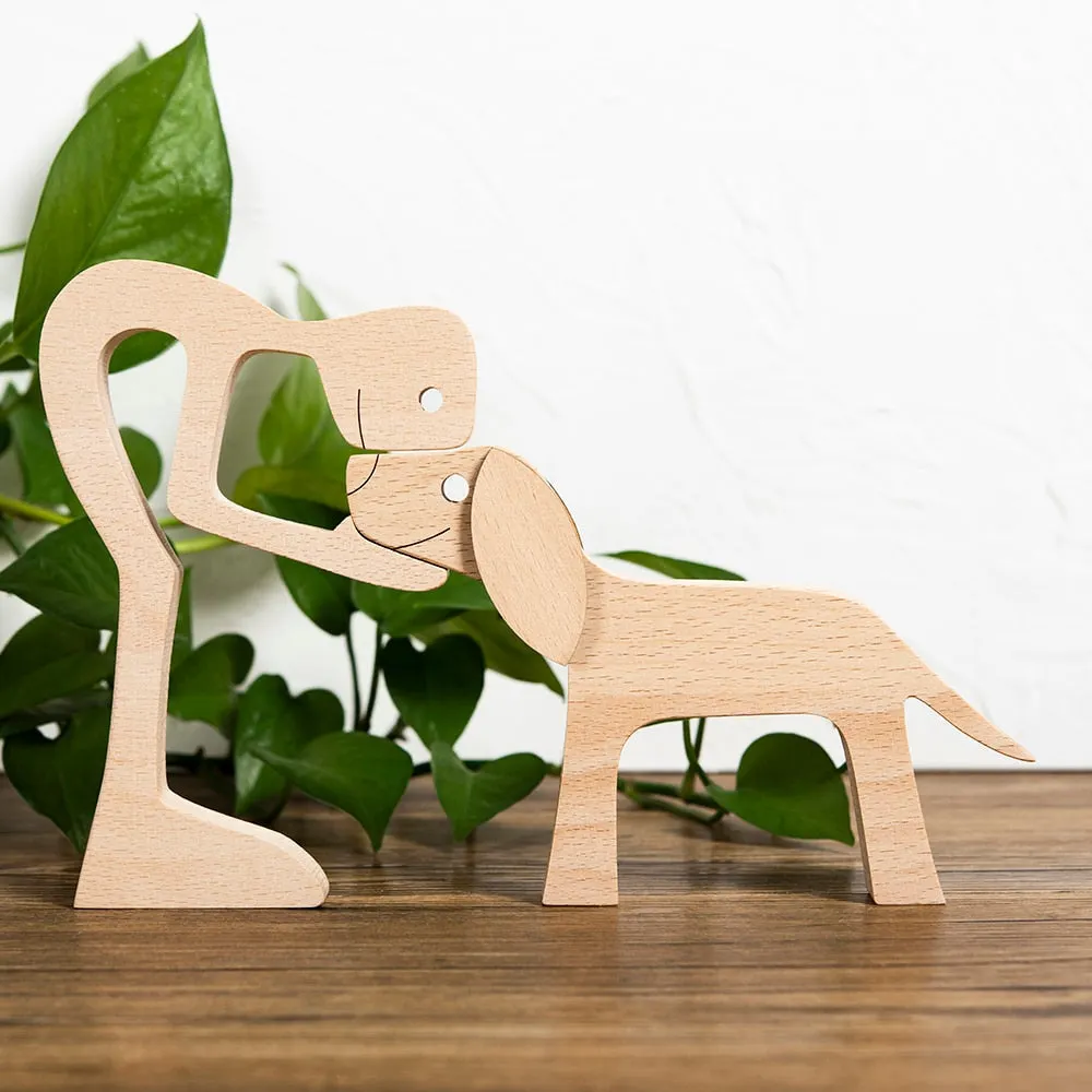 Family Puppy Wood Dog Craft Figurine Desktop Table Ornament Carving Model Creative Home Office Decoration Love Pet sculpture 515-1