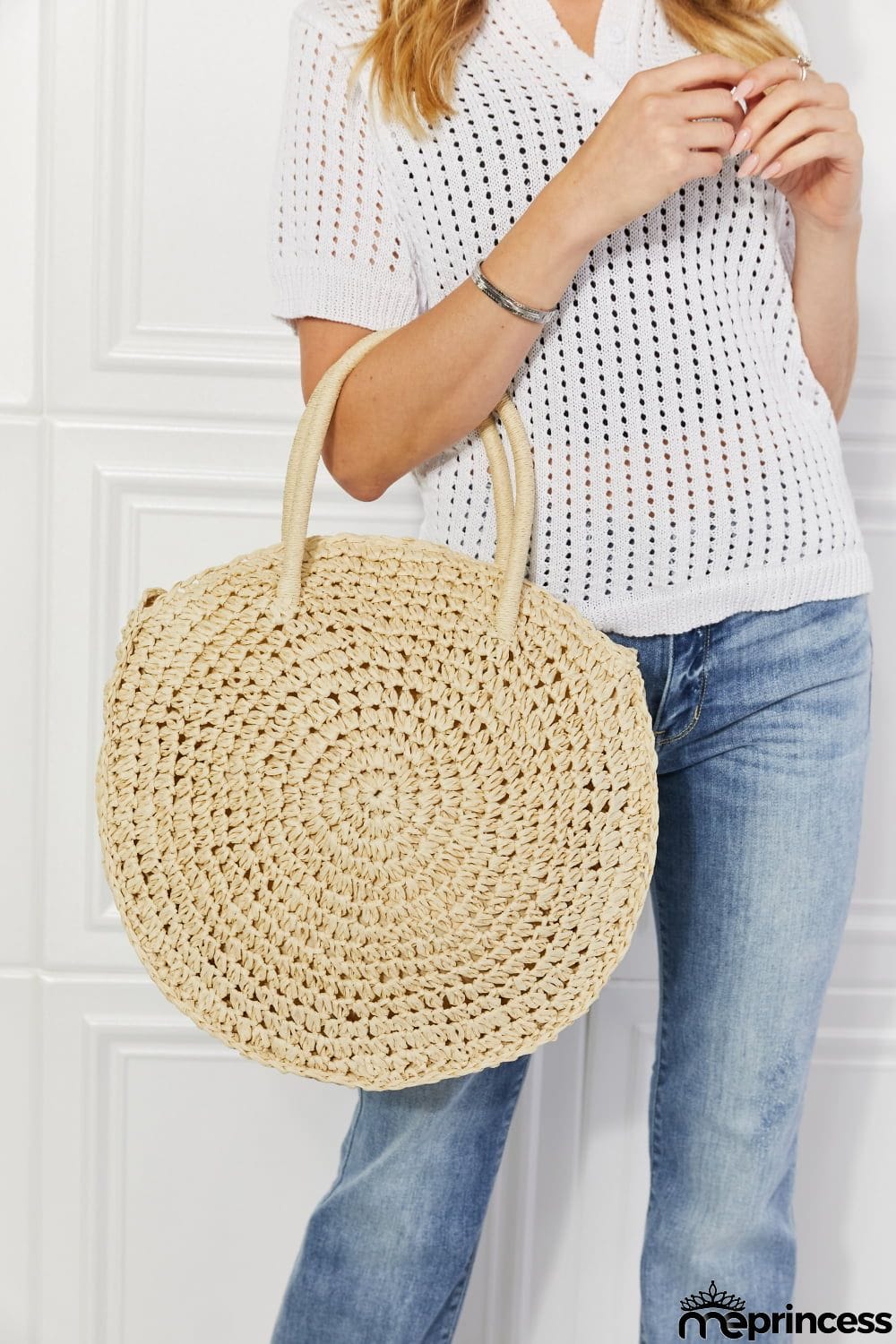 Justin Taylor Beach Date Straw Rattan Handbag in Ivory