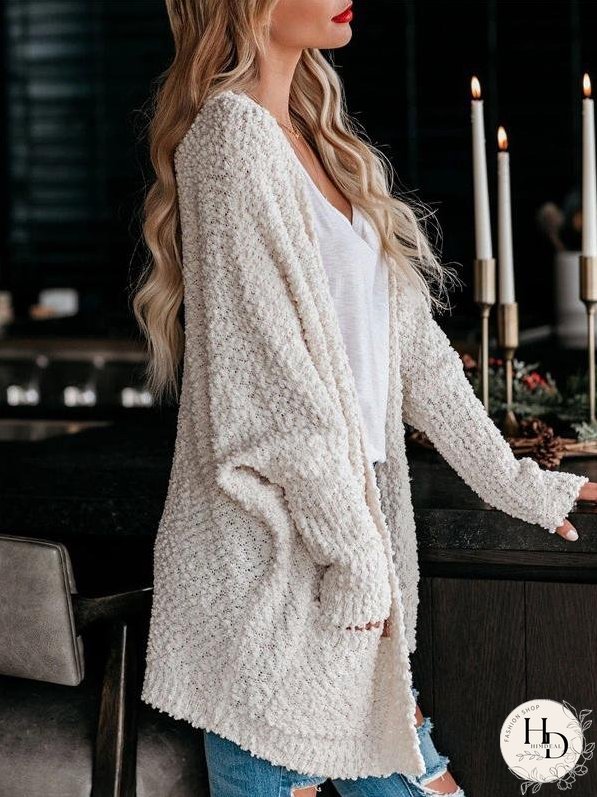 Cardigans Fashion Pocket Long Sleeve Plush Cardigan for Women
