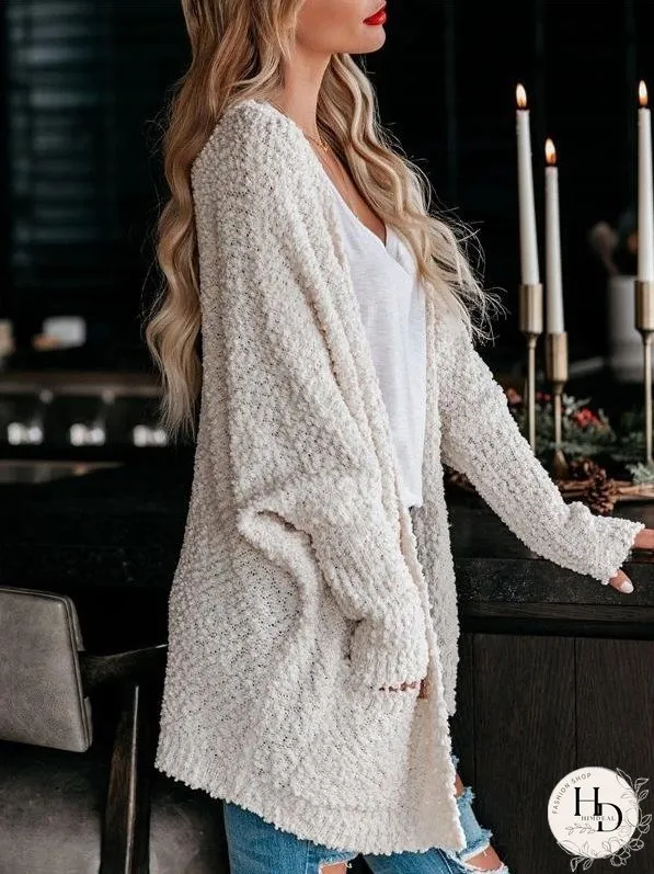 Cardigans Fashion Pocket Long Sleeve Plush Cardigan for Women