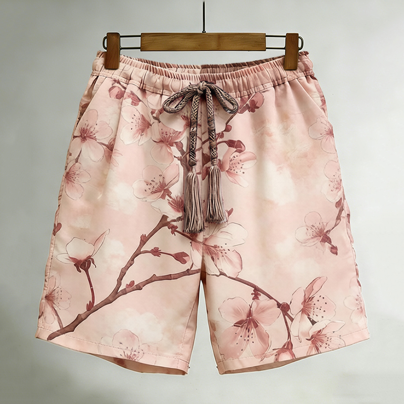 Vintage Japanese Style Floral Art Retro Casual Linen Shorts elevenforest