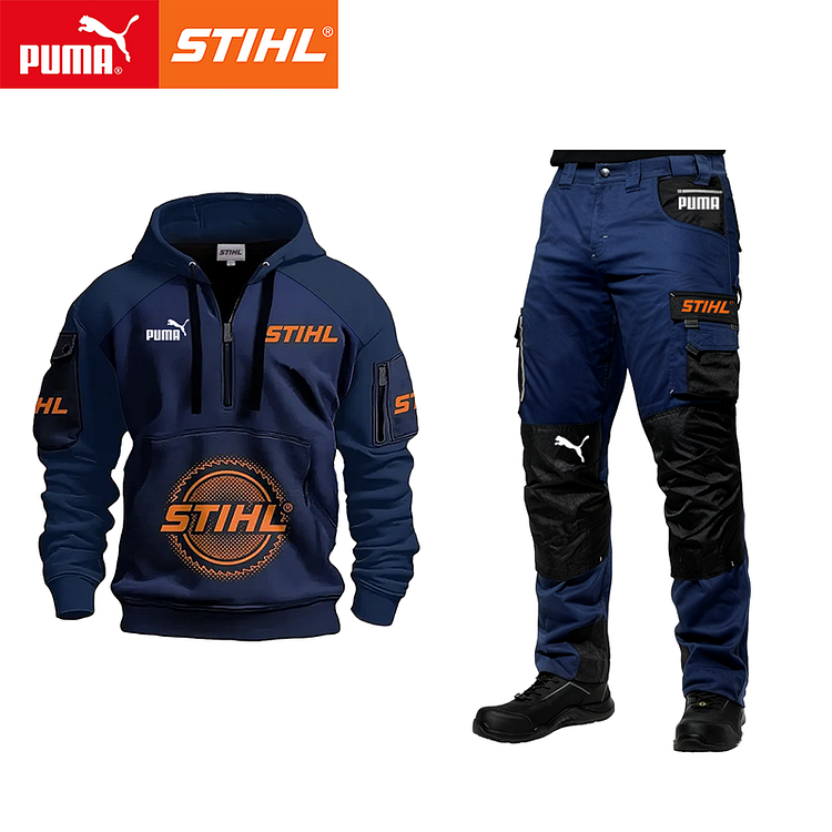 PUMA x STIHL limit&aacute;lt kiad&aacute;s&uacute; kapucnis pul&oacute;ver &eacute;s munk&aacute;snadr&aacute;g szett