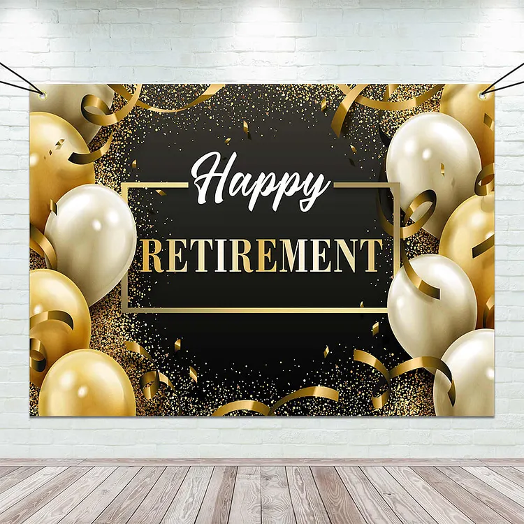 Black Gold Balloon Ribbon Backdrop Background Retirement Party Decor