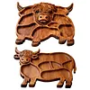 Highland Cow Wooden Charcuterie Board with Compartments for Cheese Meat Snacks