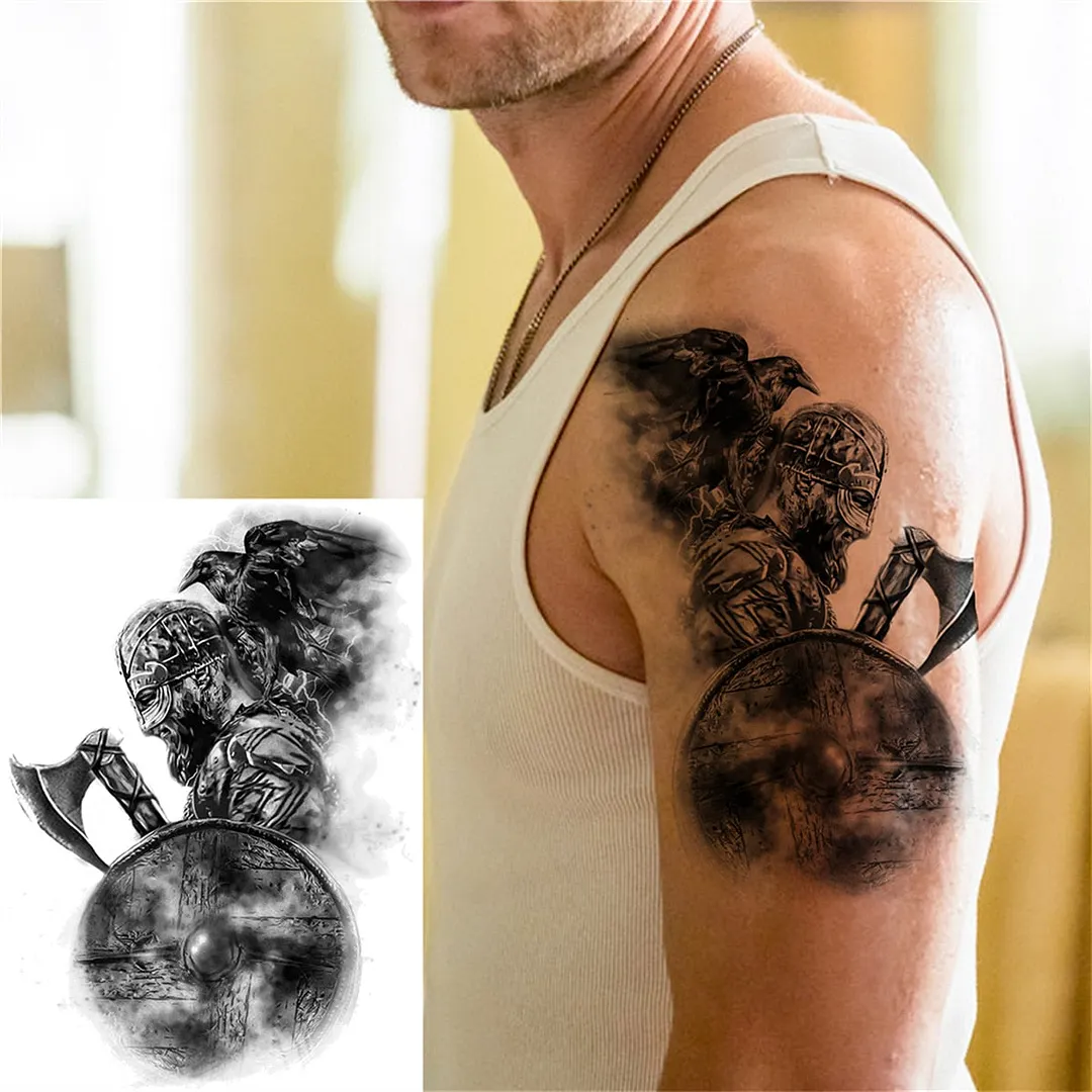 Flower Skeleton Temporary Tattoos For Women Men Adult Death Skull Tattoo Sticker Fake Lion Wolf Forest Black Evil Tatoos Armband