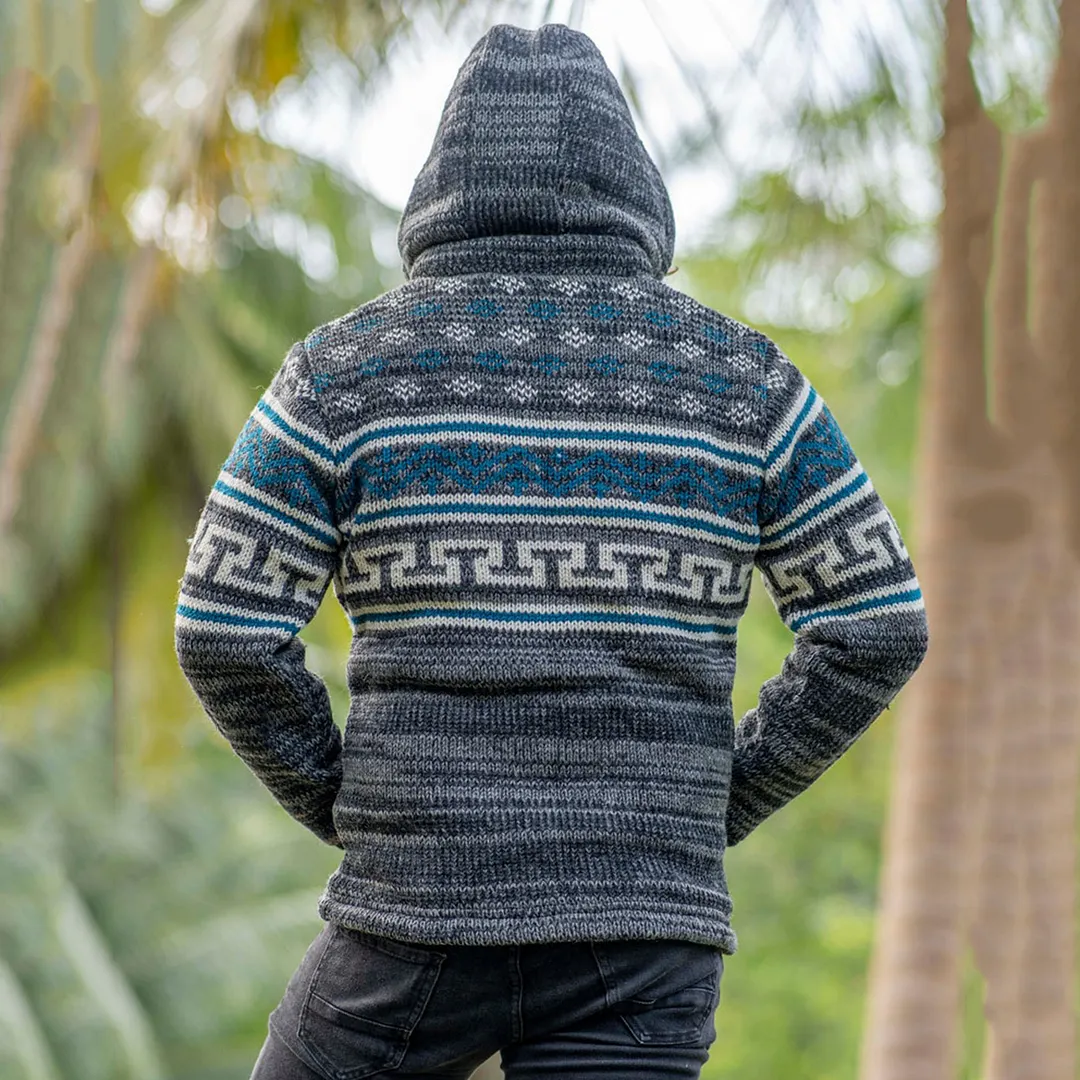 Mens Vintage Fair Isle Knitted Hooded Cardigan