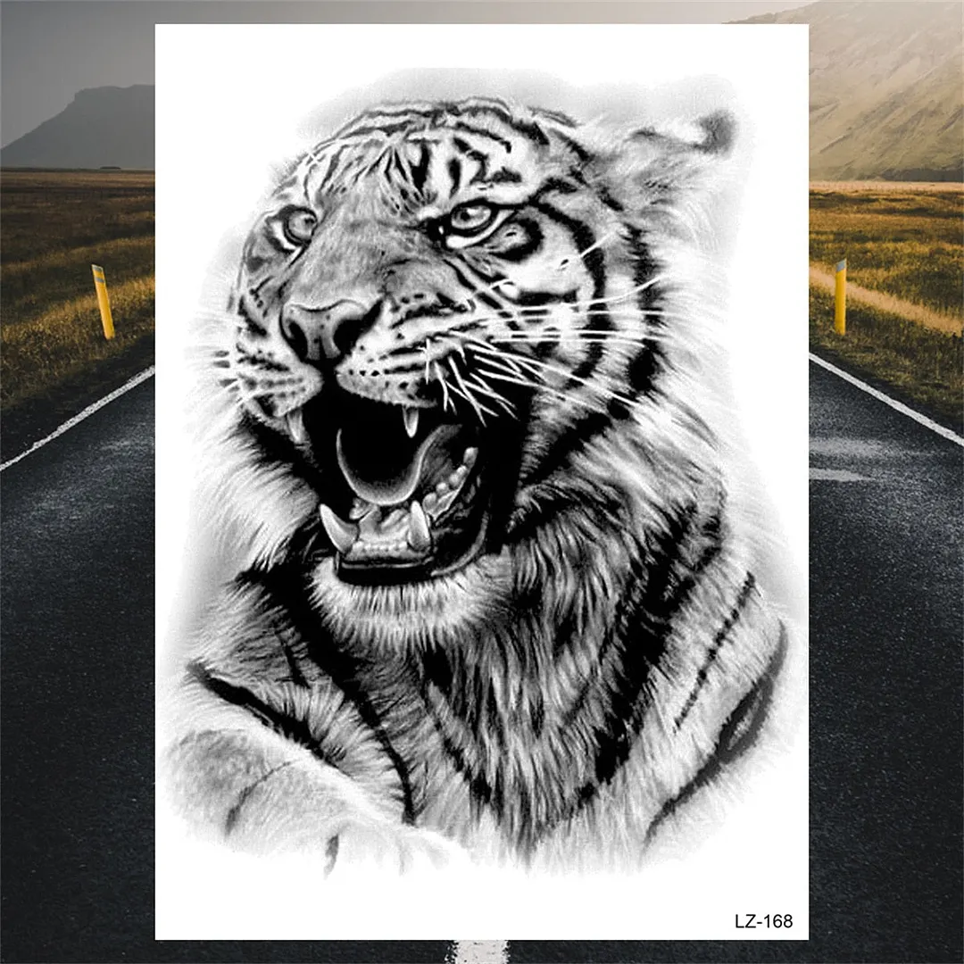 Large Lion Temporary Tattoos For Men Adults Realistic Totem Watercolor Tiger Fake Tattoo Sticker Chest Body Tatoos Waterproof