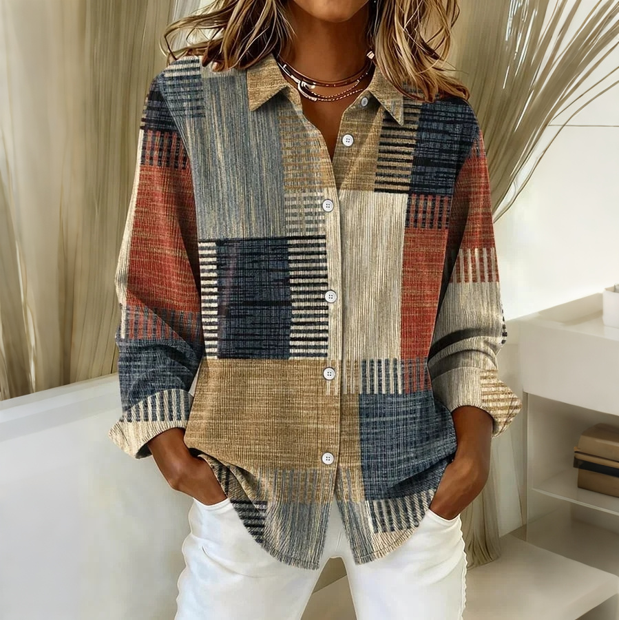Comstylish Women's Retro Striped Linen Blend Casual Shirt