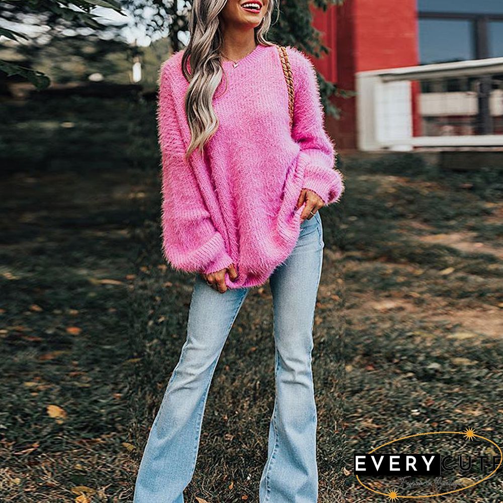 Pure Color Warm Round Neck Sweater