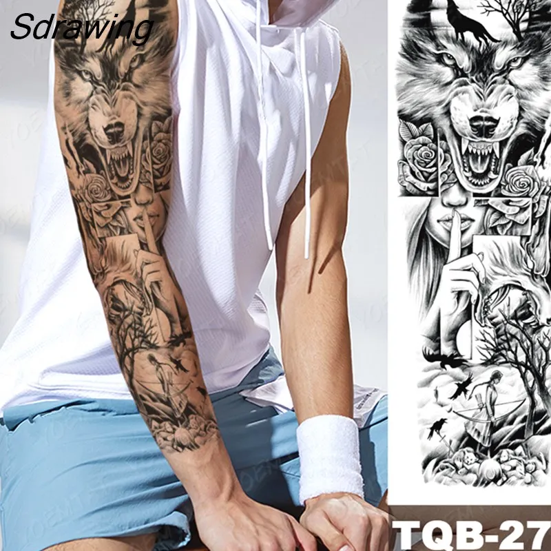 Sdrawing Arm Tattoos Phoenix Bird Crane Koi Wing Feather Waterproof Temporary Tattoo Sticker Women Men Body Art Flower Fake Tatto