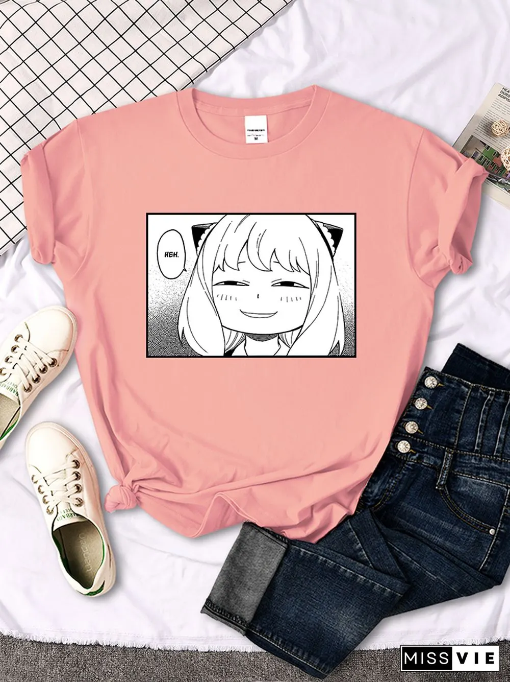 Spy X Family - Anya Heh Manga Print Women T Shirt Breathable Street Short Sleeve Hip Hop Summer Clothes Fashion Quality T-Shirt