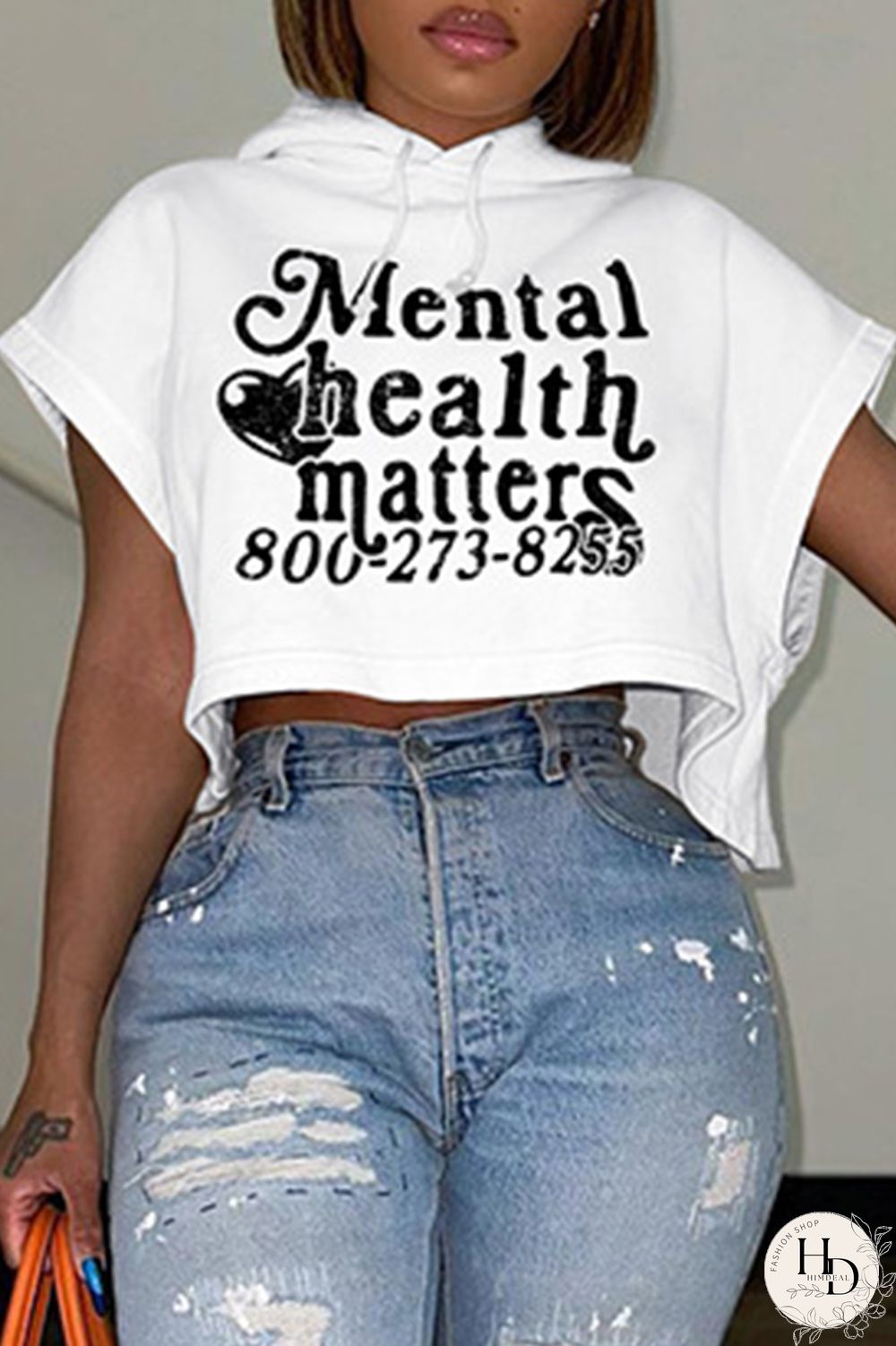 White Casual Letter Print Basic Hooded Collar T-Shirts