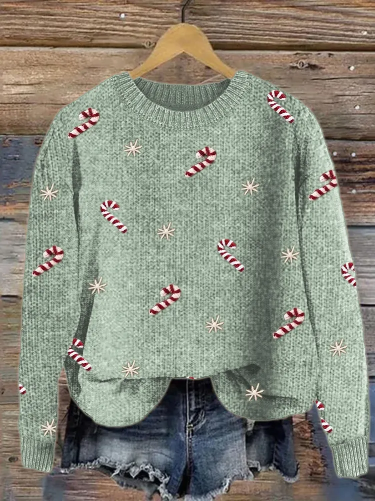 Christmas Candy Canes Snowflakes Crochet Cozy Sweater