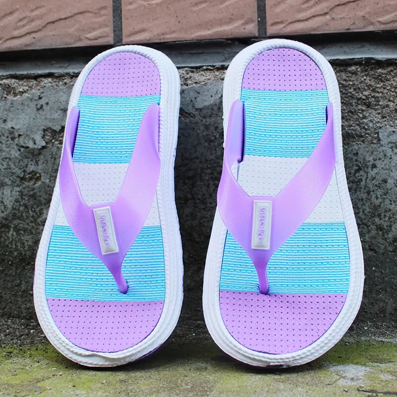 Summer Slippers 2020 Female Sandal Casual Women Soft Bottom Beach Shoes Rainbow Flip Flops